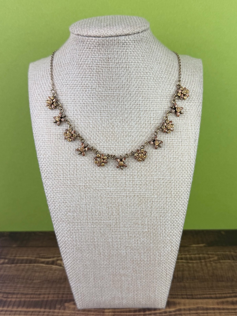 Charming Charlie Vintage-Style Antique Gold Floral Rhinestone Collar Necklace
